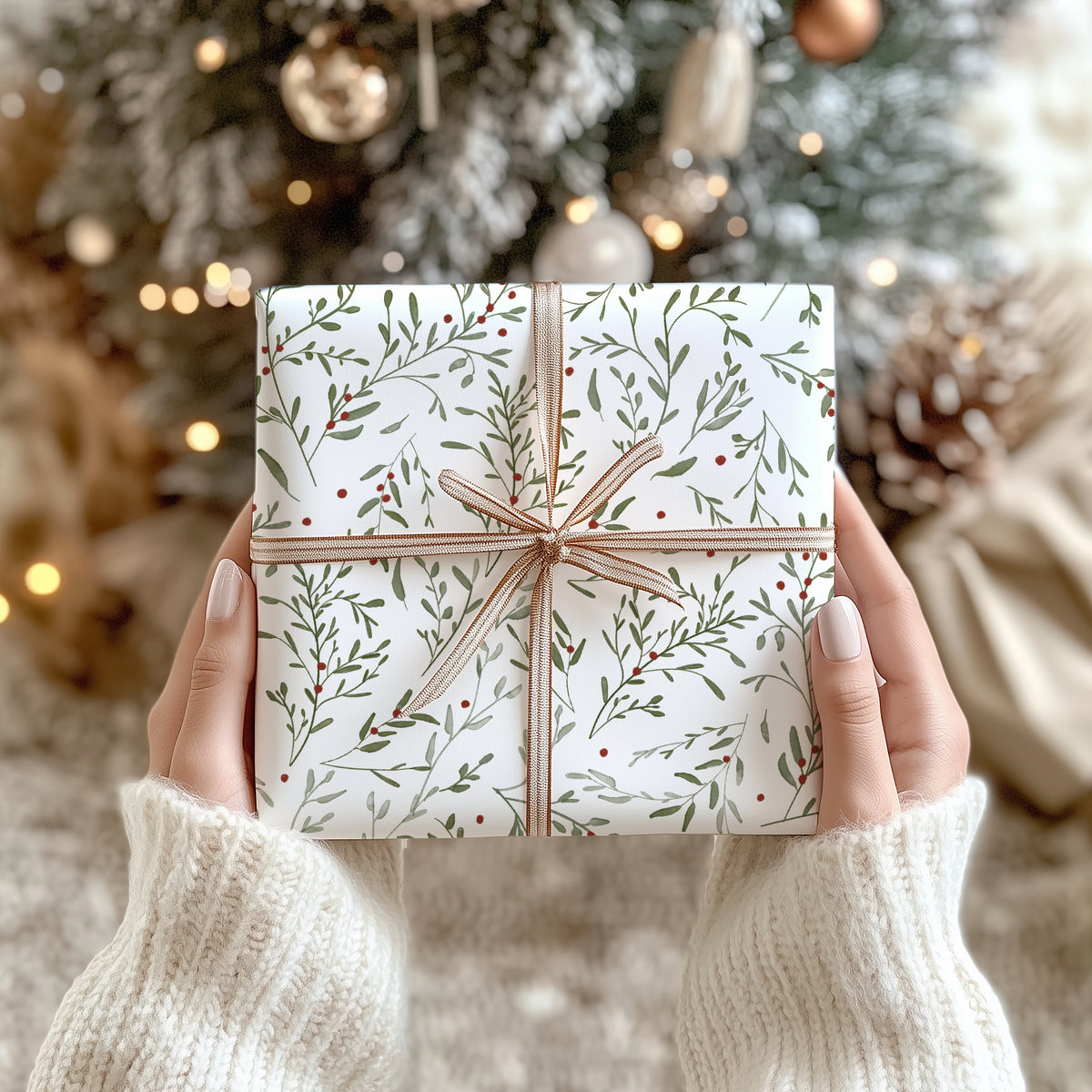 Geschenkpapier Mistelzweig Streifen | gefaltet