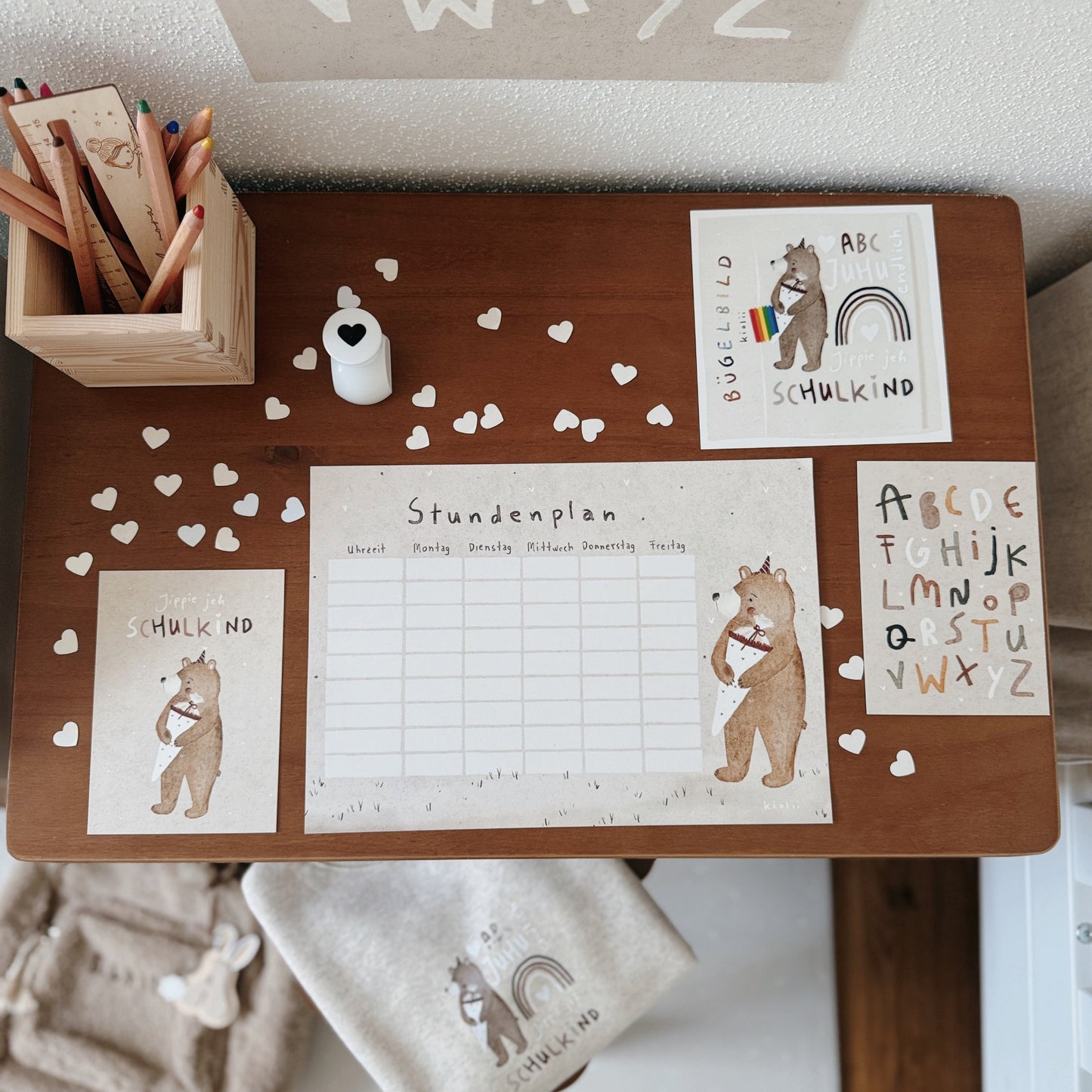 Postkarte Bär Schulkind