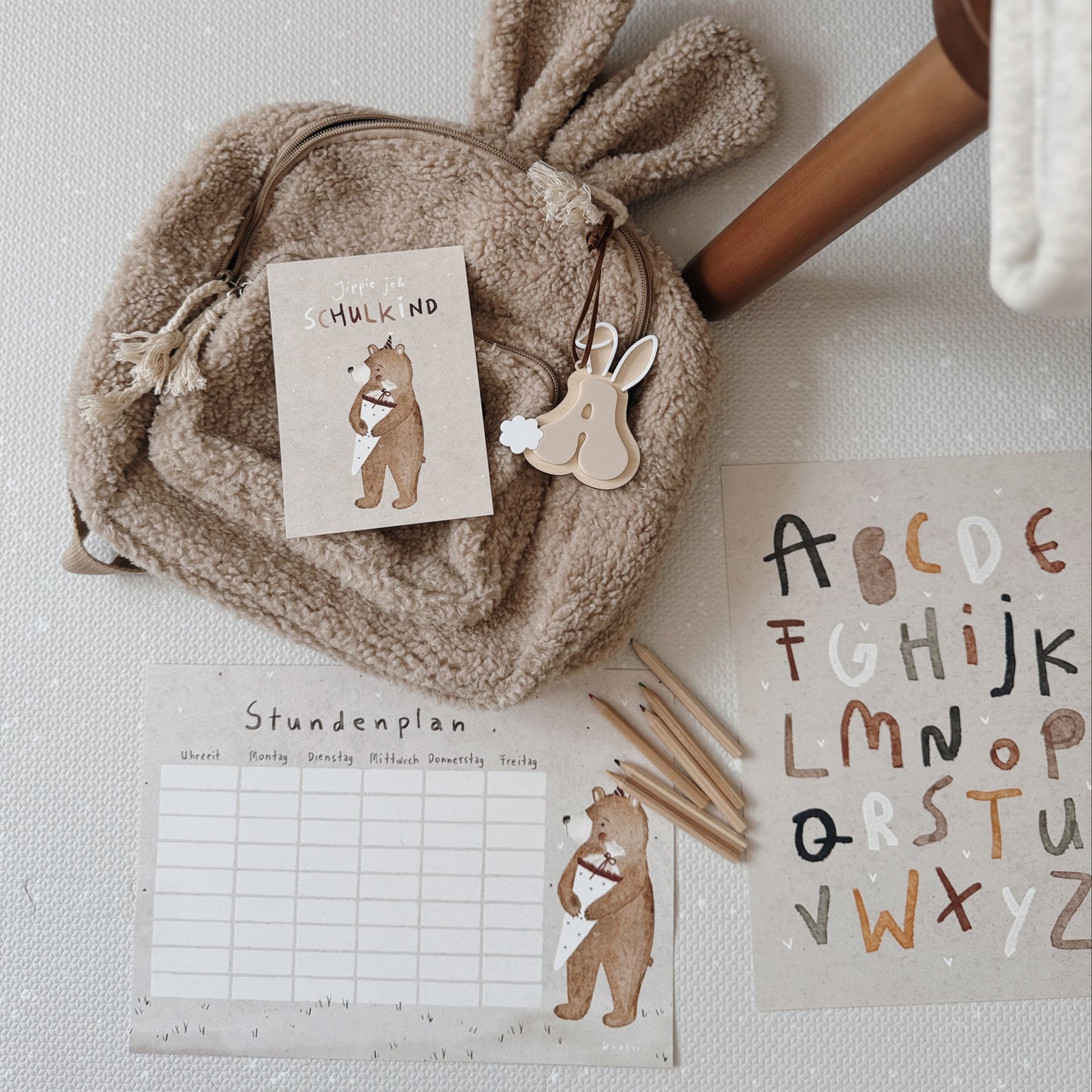 Postkarte Bär Schulkind