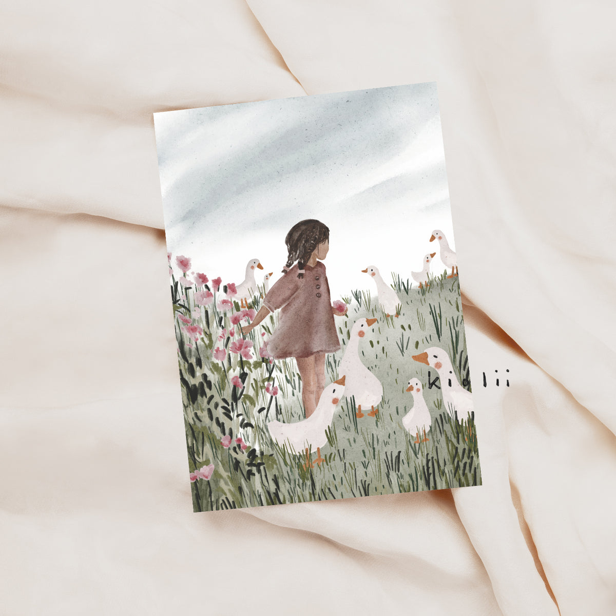 Postkarte Gänsemädchen Hiltrud