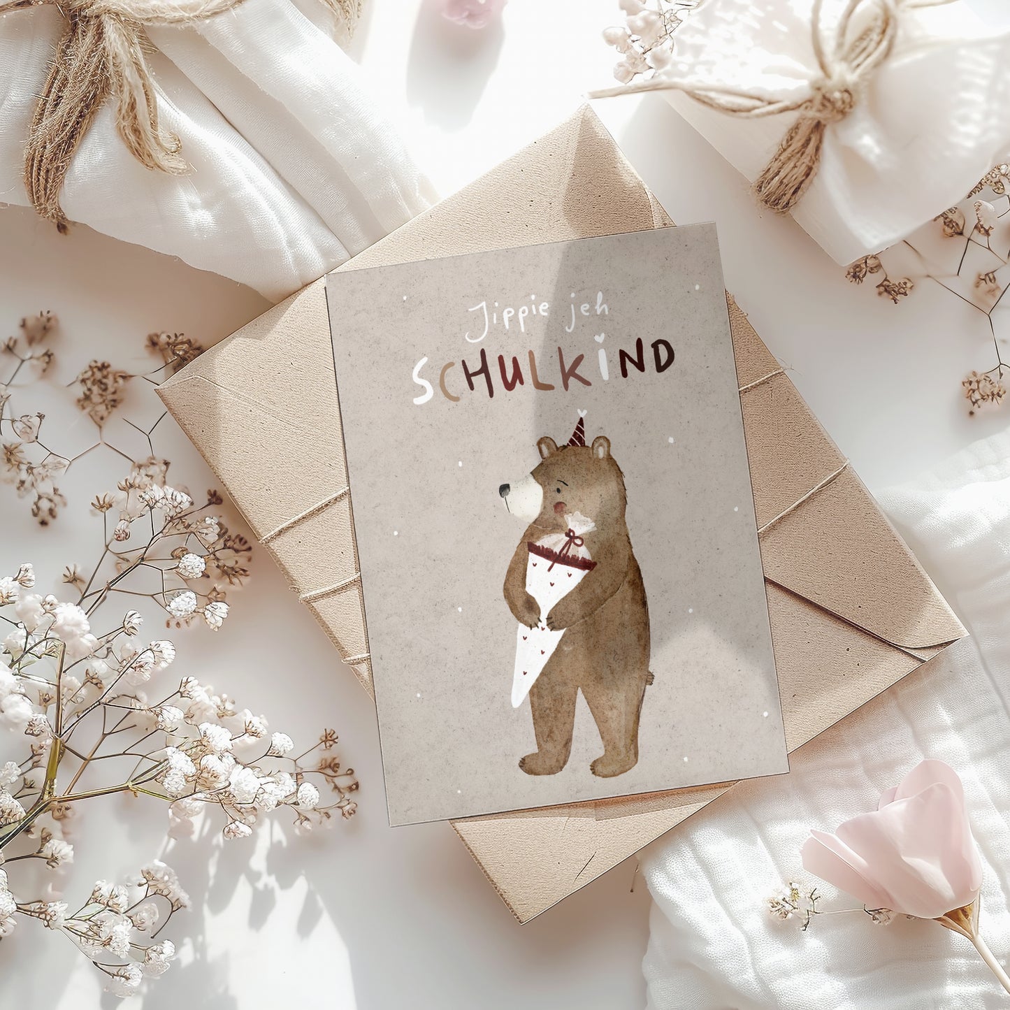 Postkarte Bär Schulkind