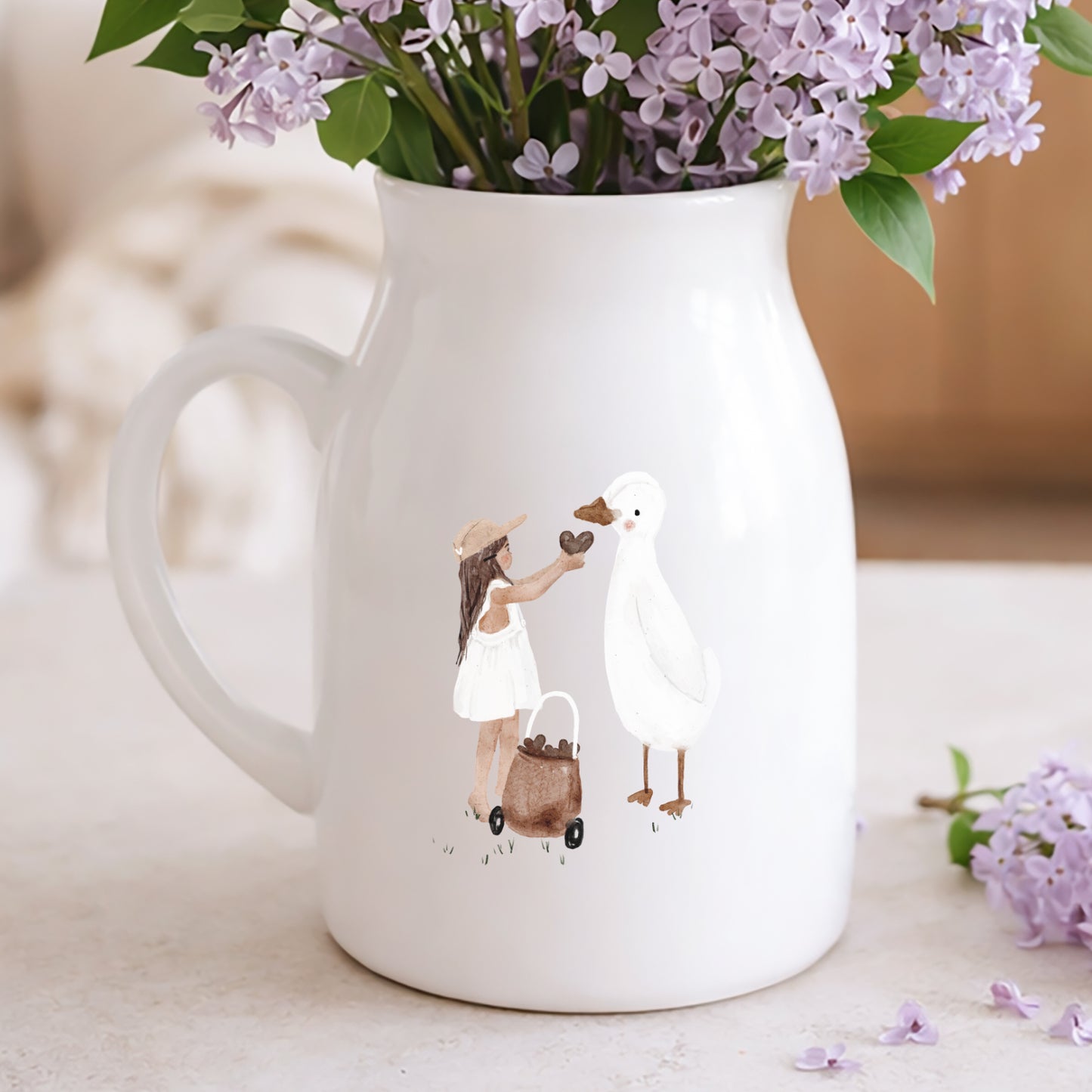 Aufkleber, Rub On Sticker Mädchen Gans | für Glas, Holz, Metall, Keramik, Porzellan, Stein