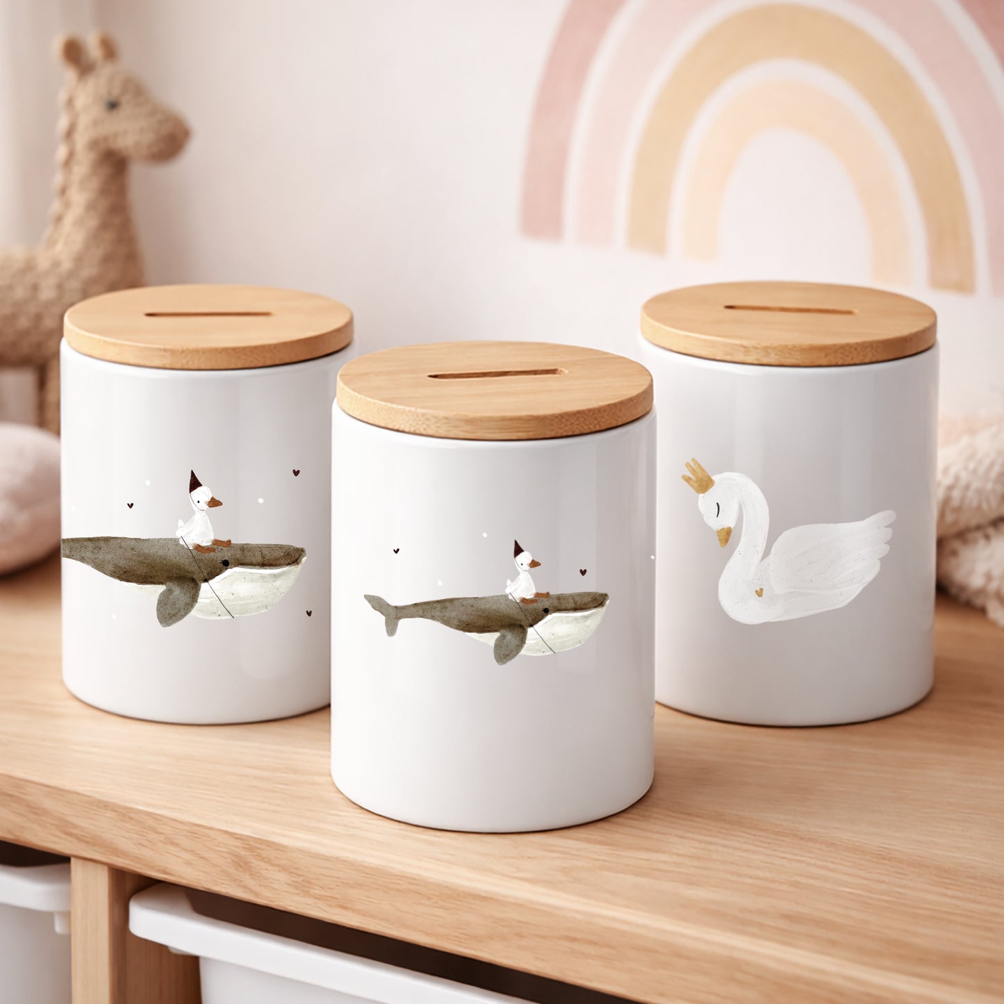 Aufkleber, Rub On Sticker Set - Ente Wal | für Glas, Holz, Metall, Keramik, Porzellan, Stein