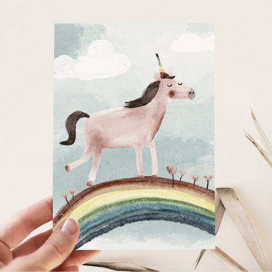 Postkarte Regenbogen Einhorn