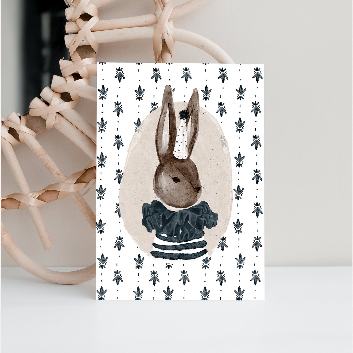 Postkarte Hase Retro Boho