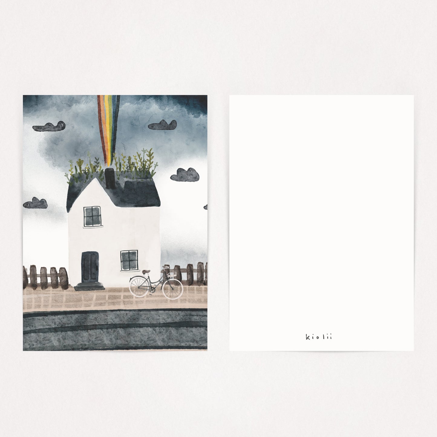 Postkarte Skandihaus Regenbogen